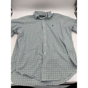 Ralph Lauren Classic Fit Shirt Mens XL Blue Green Check Pony Logo Short Sleeve